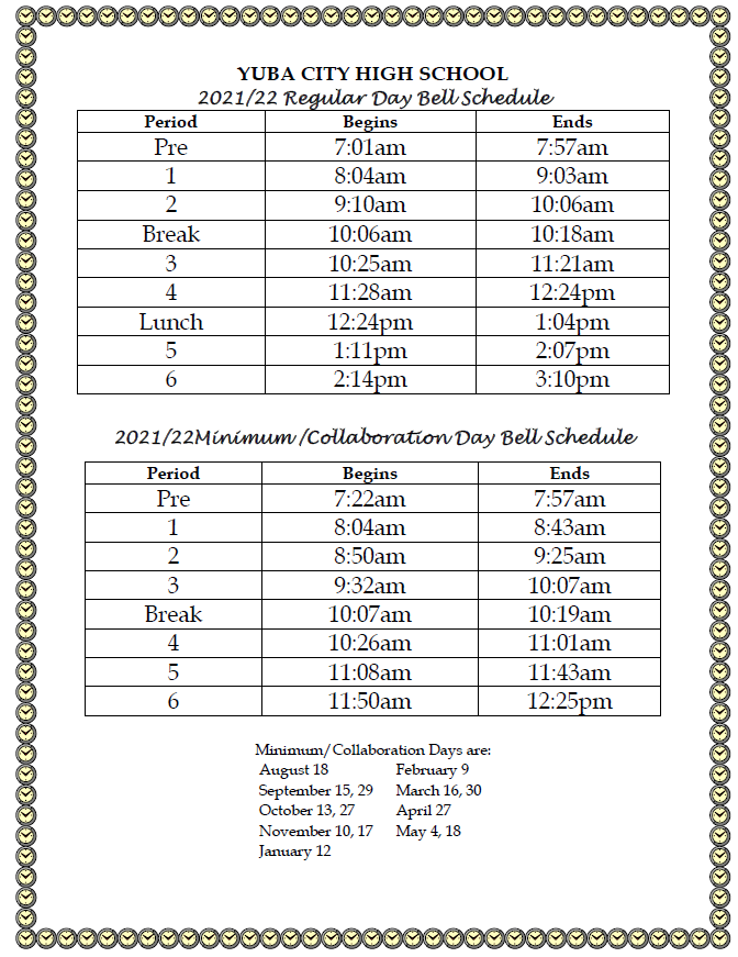 Yuba City High School Bell Schedules